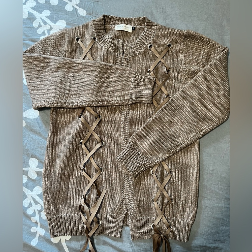 Sage & Flower Brown Cardigan L/XL with Lace-Up Detail